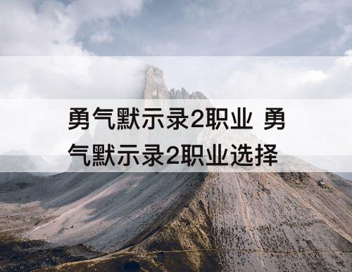 勇气默示录2职业 勇气默示录2职业选择