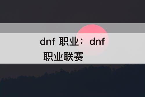 dnf 职业：dnf 职业联赛